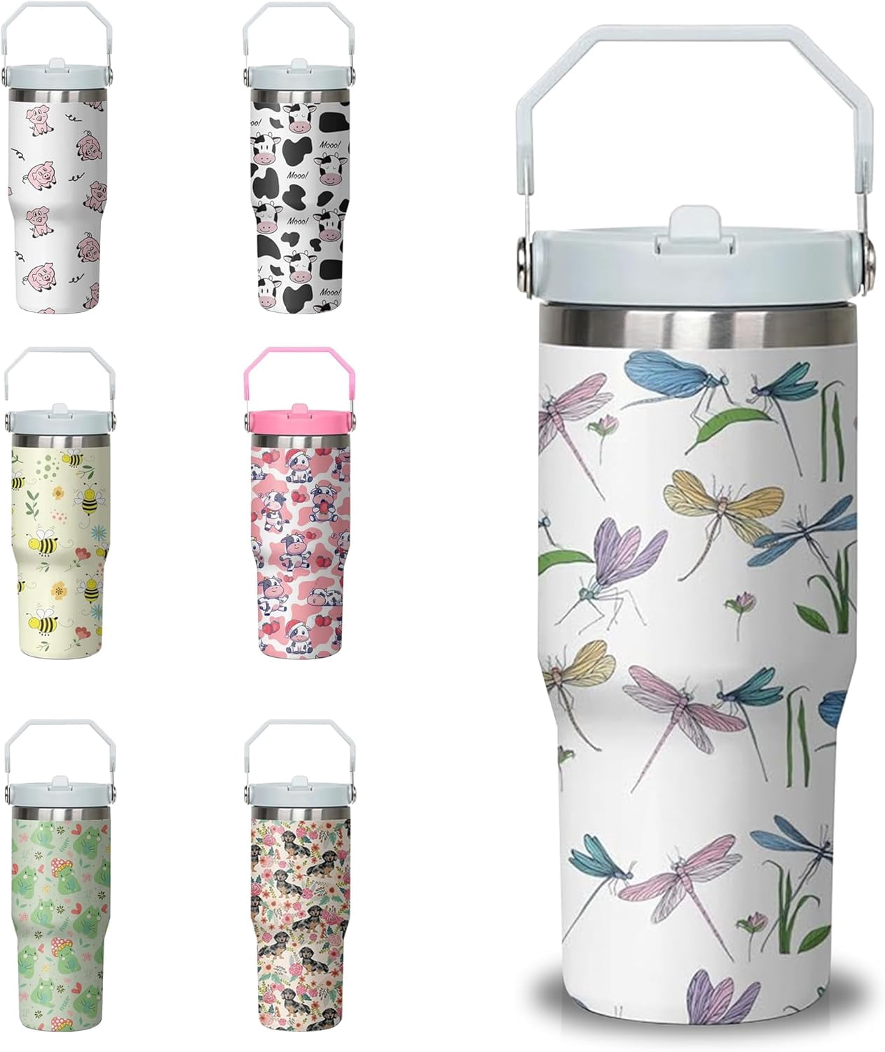 Herobuddy™ 30 oz Chicken Tumbler with Handle and Flip Straw, Stainless Steel - Reusable Stainless Steel Cup