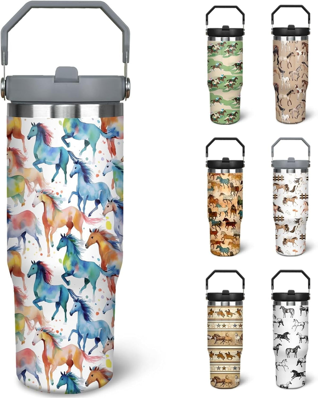 Herobuddy™ 30 oz Horse Tumbler With Handle and Straw, 30oz Horse Flip - Insulated Travel Coffee Mug
