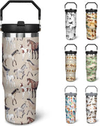 30 oz Horse Tumbler With Handle and Straw, 30oz Horse Flip Straw Tumbler Insulated Coffee Travel Mugs Cup Water Bottle Horse Gifts for Horse Lovers Women Girls