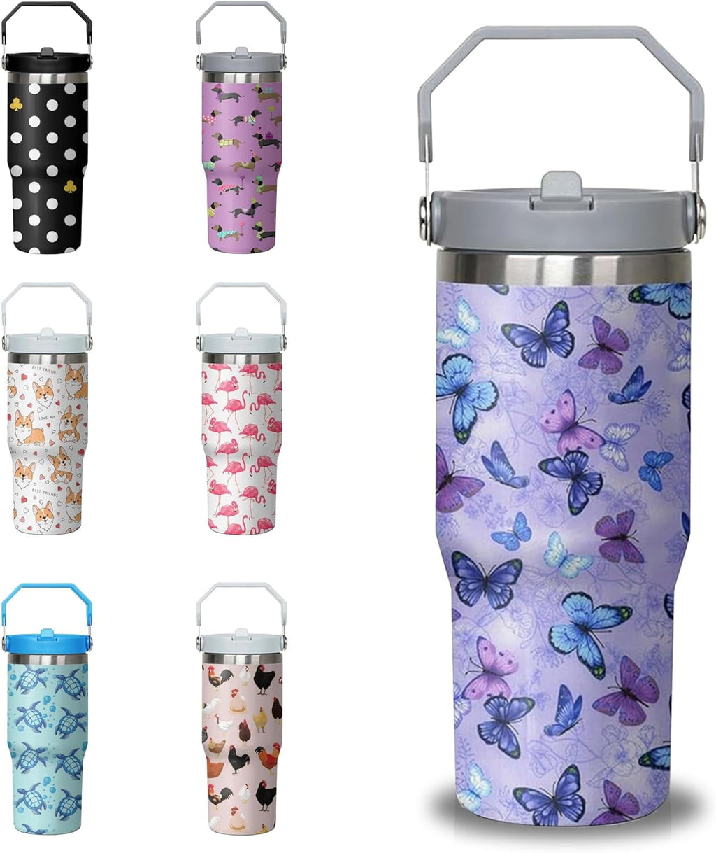 Herobuddy™ 30 oz Chicken Tumbler with Handle and Flip Straw, Stainless Steel - Reusable Stainless Steel Cup
