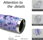 30 oz Purple Butterfly Tumbler with Handle and Filp Straw, Stainless Steel Cup with Lid and Straw, Travel Coffee Mug Insulated Water Bottle,Christmas Birthday Mothers Day Gifts for Women Animal Lovers