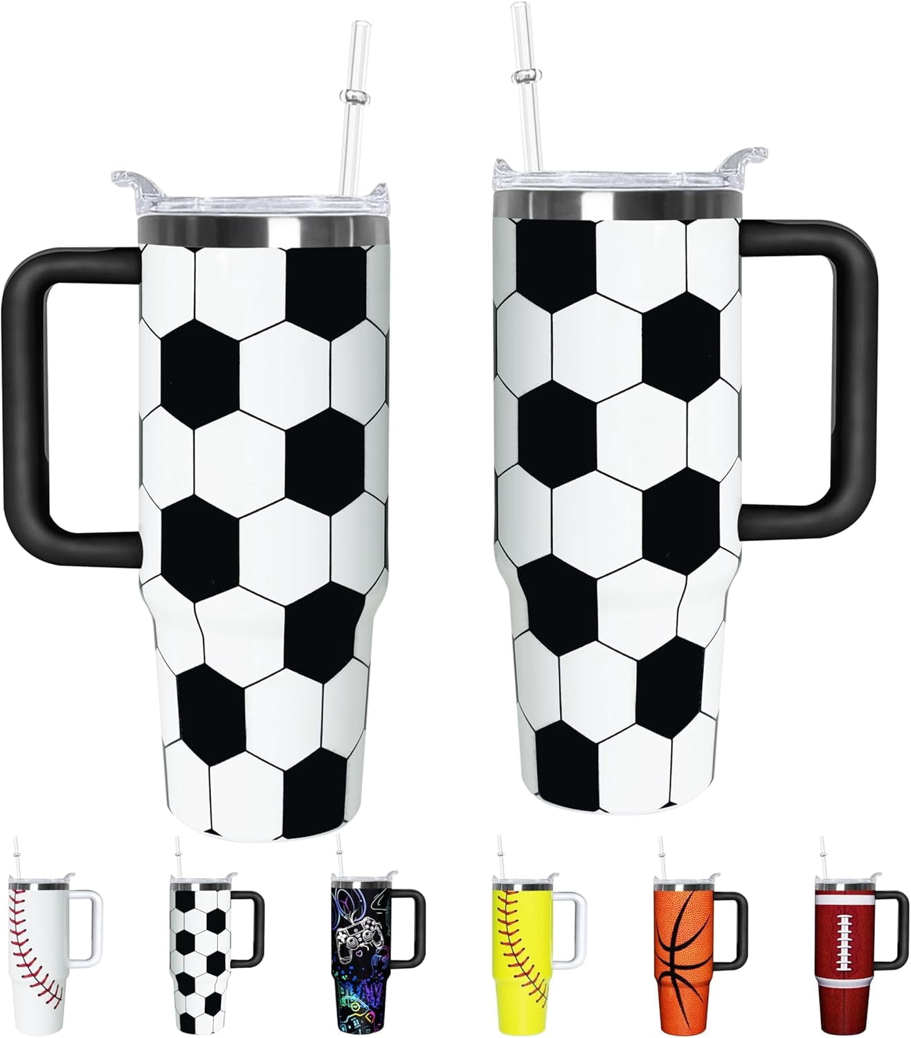 Herobuddy™ Football Lover Gift 30 oz Flip Straw Tumbler with Top Handle - Insulated Travel Tumbler Cup