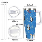 Penguin Winter Travel Tumbler with Lid and Straw, Stainless Steel Insulated Cup with Cute Snow & Ski Design