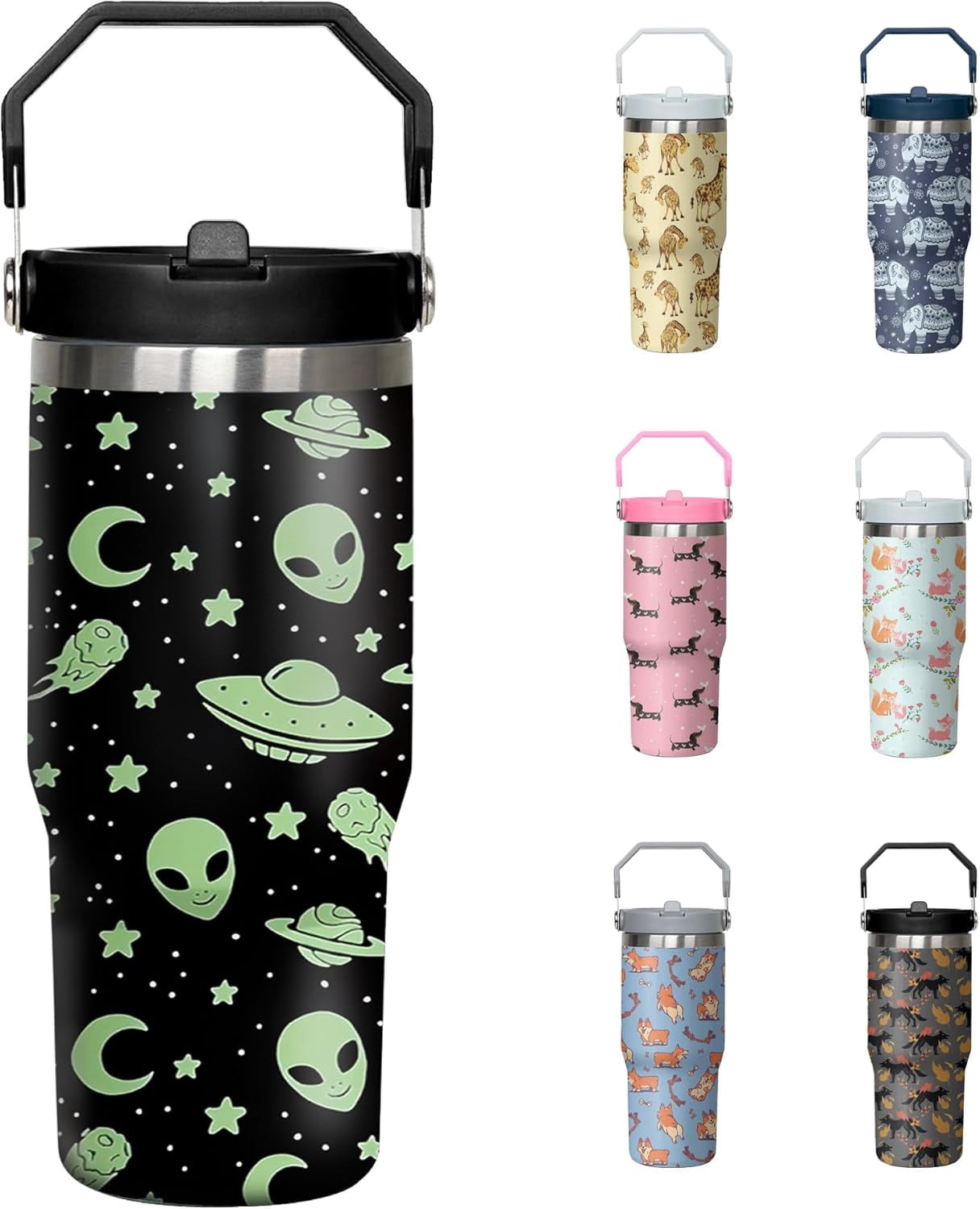 Herobuddy™ 30 Oz Blue Bow Tumbler with Handle and Straw, Insulated Stainless - Insulated Travel Coffee Mug