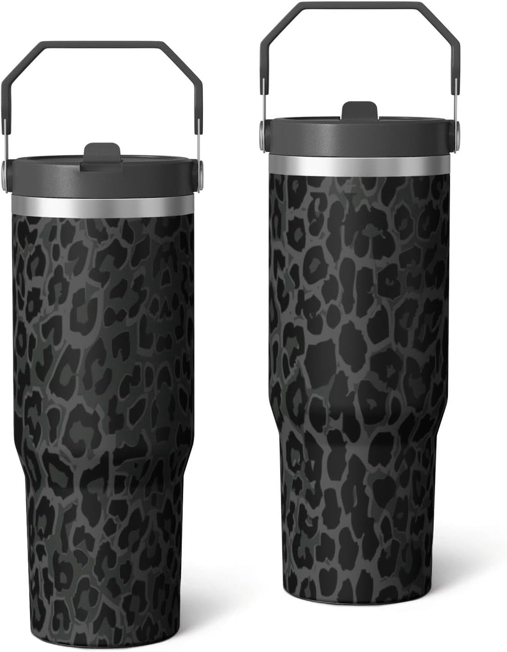 30oz Insulated Leopard Tumbler with Handle,Featuring a Leak-proof 2-in-1 Lid and Straw,a Vacuum-insulated Travel Coffee Mug,Portable Stainless Steel Water Bottle,Suitable for Both Women and Men