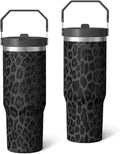 30oz Insulated Leopard Tumbler with Handle,Featuring a Leak-proof 2-in-1 Lid and Straw,a Vacuum-insulated Travel Coffee Mug,Portable Stainless Steel Water Bottle,Suitable for Both Women and Men