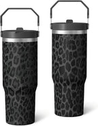 30oz Insulated Leopard Tumbler with Handle,Featuring a Leak-proof 2-in-1 Lid and Straw,a Vacuum-insulated Travel Coffee Mug,Portable Stainless Steel Water Bottle,Suitable for Both Women and Men