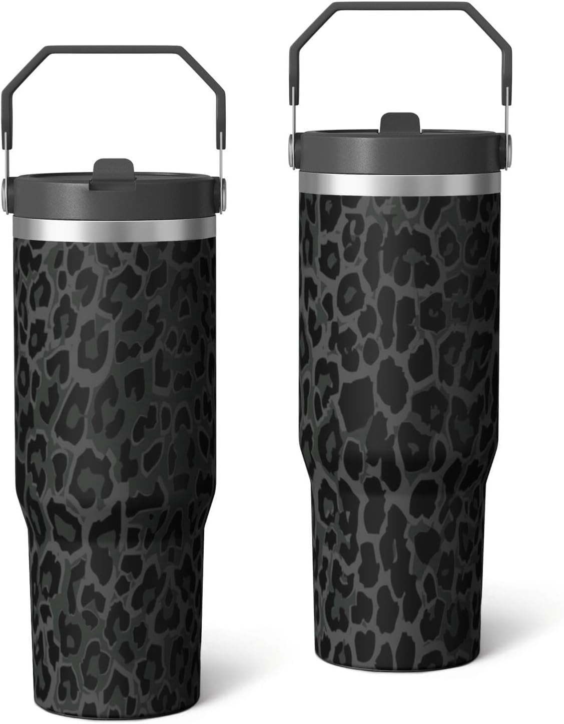 30oz Insulated Leopard Tumbler with Handle,Featuring a Leak-proof 2-in-1 Lid and Straw,a Vacuum-insulated Travel Coffee Mug,Portable Stainless Steel Water Bottle,Suitable for Both Women and Men
