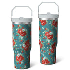 Herobuddy™ 30oz Pioneer Colorful Floral Stainless Steel Flip Straw Tumbler with Lid - Reusable Stainless Steel Cup