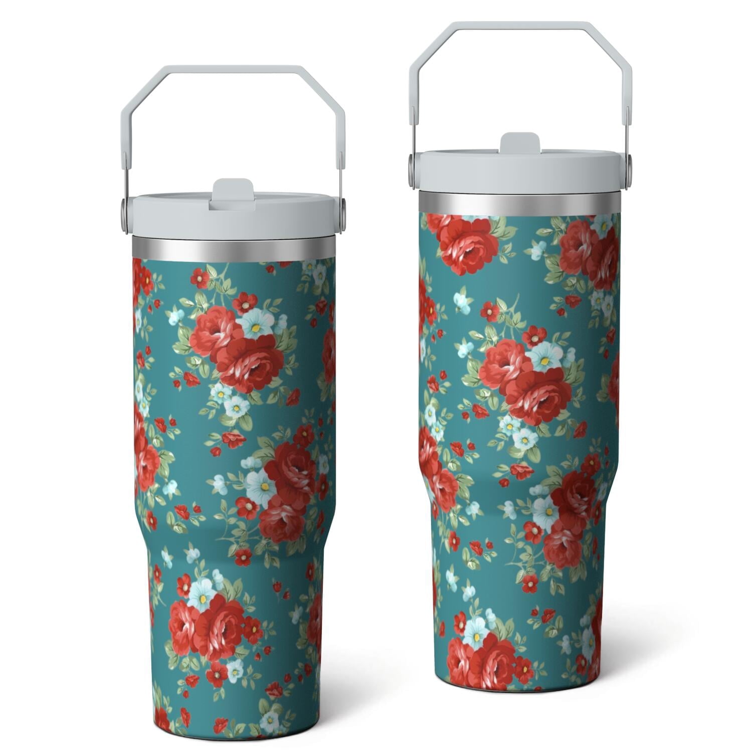 Herobuddy™ 30oz Pioneer Colorful Floral Stainless Steel Flip Straw Tumbler with Lid - Reusable Stainless Steel Cup