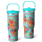 Herobuddy™ 30oz Pioneer Colorful Floral Stainless Steel Flip Straw Tumbler with Lid - Reusable Stainless Steel Cup