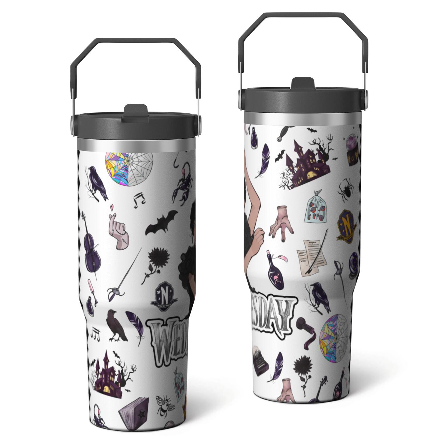Herobuddy™ 30oz Wednesday Girl Stainless Steel Tumbler with Lid and Straw,Wednesday Stuff - Reusable Stainless Steel Cup
