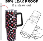 Valentines Day Gifts 40 oz Tumbler with Handle and Straw Lid,Valentine''s Day Gift for Her Women Girlfriend Wife Dog Bones and Candy Hearts Vacuum Insulated Leak Proof Stainless Steel Coffee Cup Mug