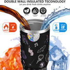 30oz Wednesday Girl Stainless Steel Tumbler with Lid and Straw,Wednesday Stuff Merchandise Spill Proof Travel Cup Double Wall Vacuum Insulated Coffee Mug with Top Handle Black