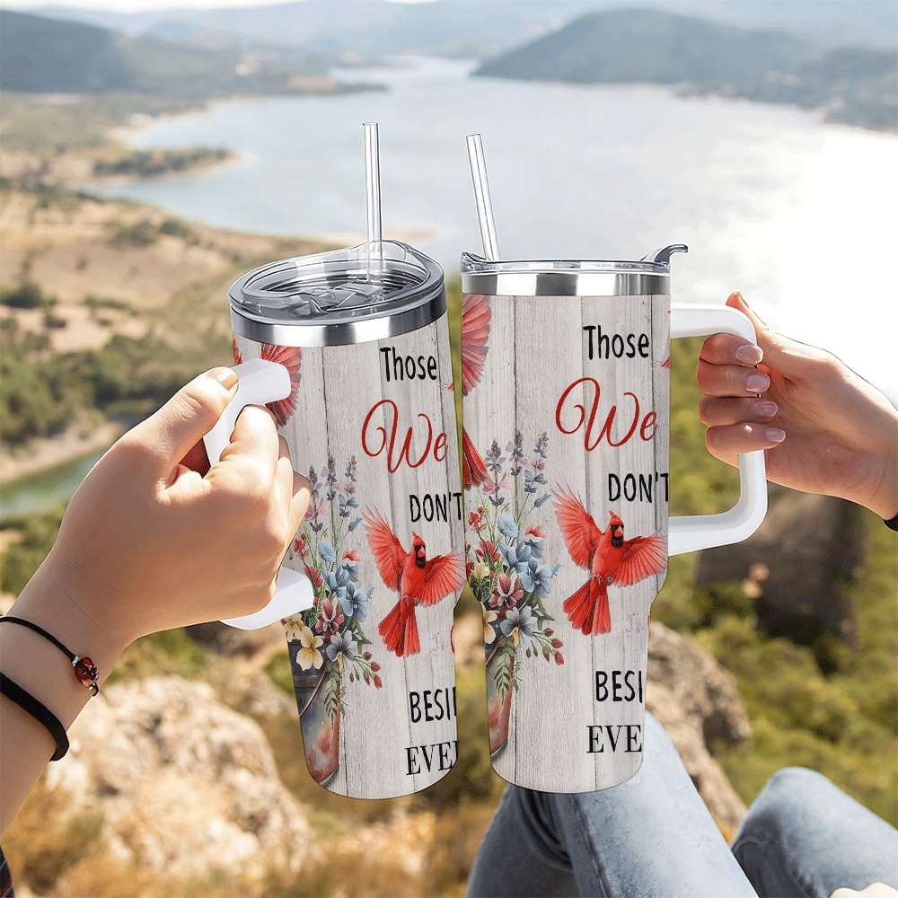 Cardinal Insulated Tumbler with Lid and Straw, Stainless Steel Travel Mug with Handle, Floral Rustic Cardinal Cup, Double Wall Hot Cold Drink Tumbler, Gift for Women & Nature Lovers