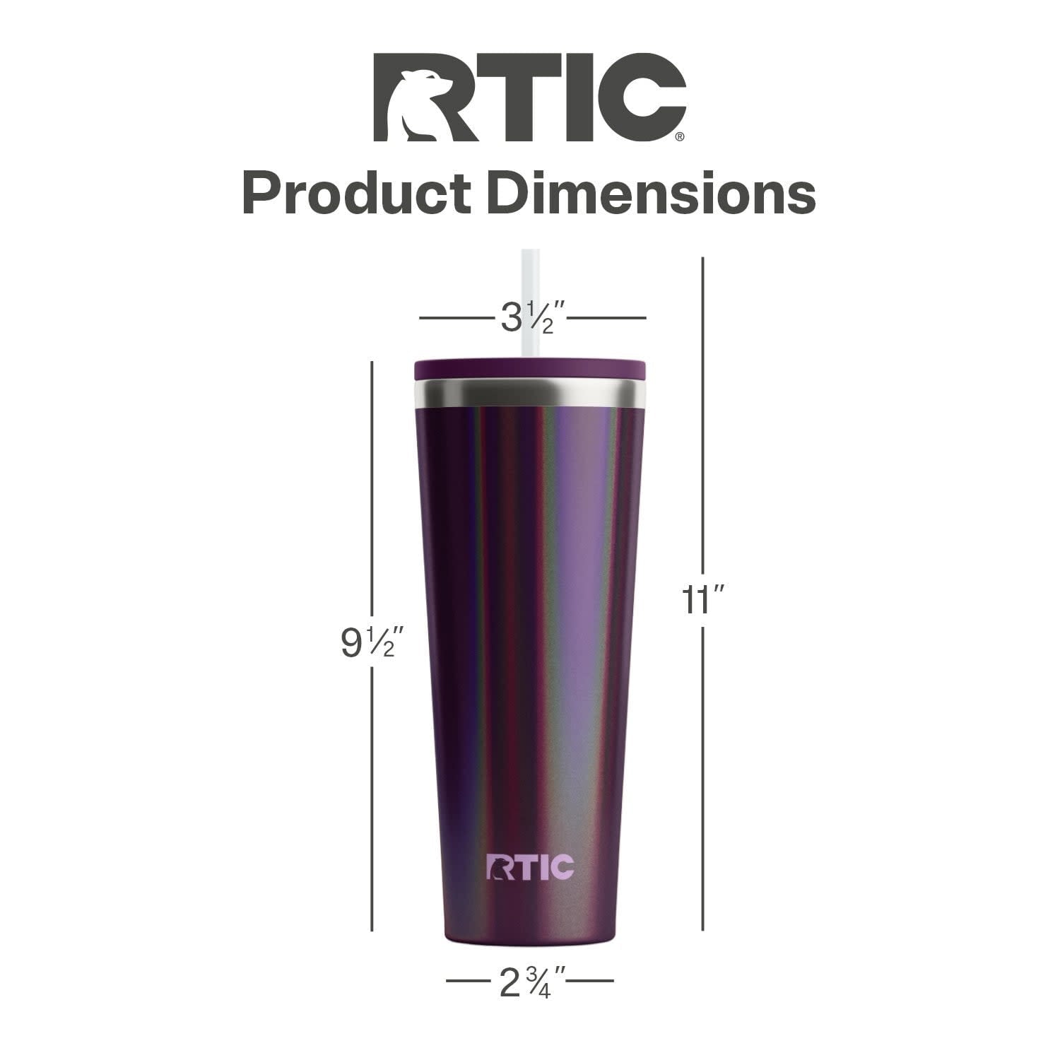 RTIC 28 oz Ceramic Lined Everyday Tumbler, Spill-Resistant Straw Lid, Plum Glitter