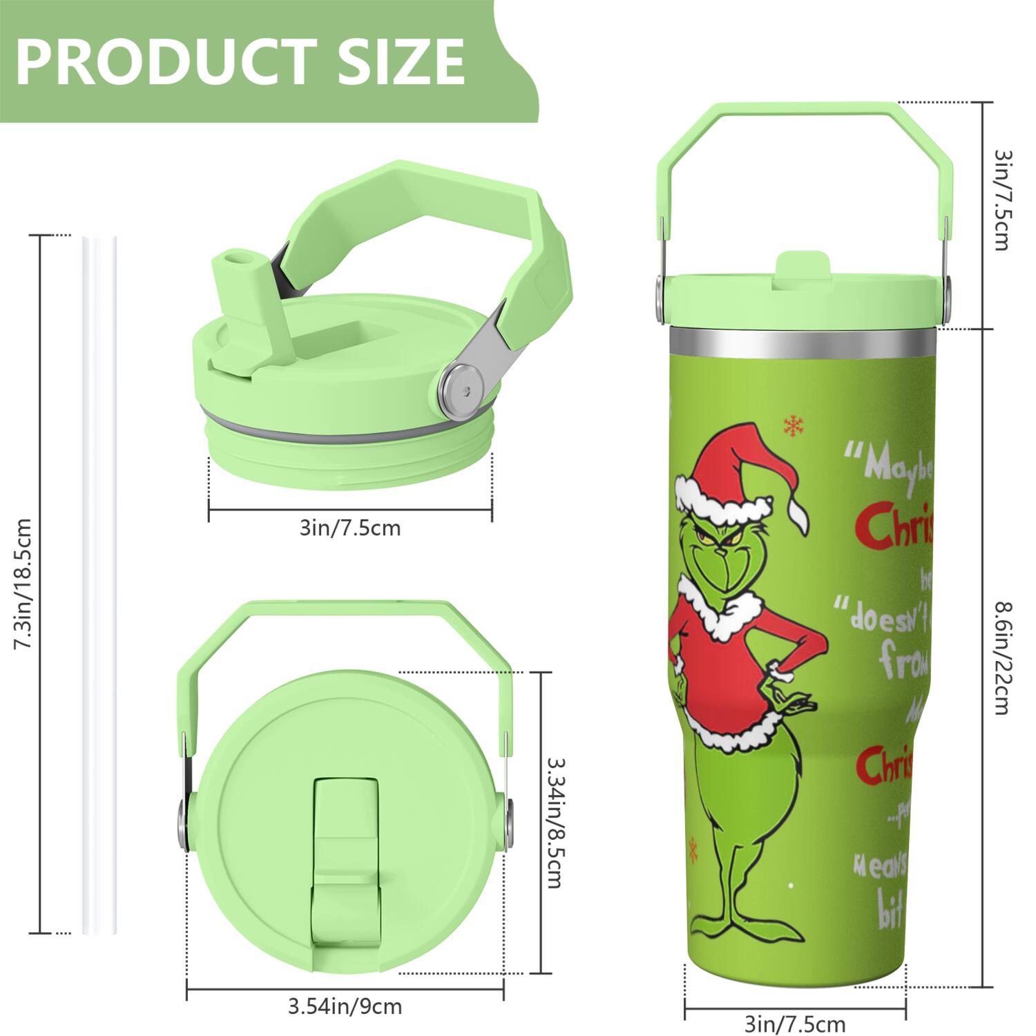 30oz Stainless Steel Tumbler with Lid and Straw,Spill Proof Travel Cup Double Wall Vacuum Insulated Coffee Mug with Top Handle Light-green