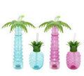 (4 Counts) HTL BPA-Free Palm Tree and Pineapple Shaped LED Light Up Tumblers with Straws, Luau Yard Party Cups with Lids, for Margaritas, Cold or Frozen Drinks, Kids Fun Summer  17-oz & 22-oz