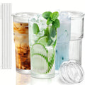 4 pack 16 oz Glass Cups with Lids and Straws – Single Reusable Tumbler, Thickened Shatter-Resistant Glass, Ideal for Iced Coffee, Smoothies, Cocktails, Juices – Elegant & Durable Drinkware