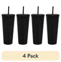(4 pack) Mainstays 26-Ounce Capacity Plastic Double Wall Insulated Iridescent Textured Tumbler with Straw, Black