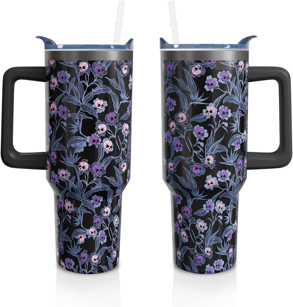 Herobuddy™ 40 Oz Tumbler with Handle and Straw, Cute Stainless Steel Double - Reusable Stainless Steel Cup