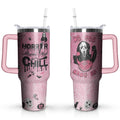 40 Oz Halloween Tumbler with Handle, Lid and Straw, Halloween Ghostface Cup Horror Spooky Gifts for Women Girls, Halloween Cups for Adults, Pink