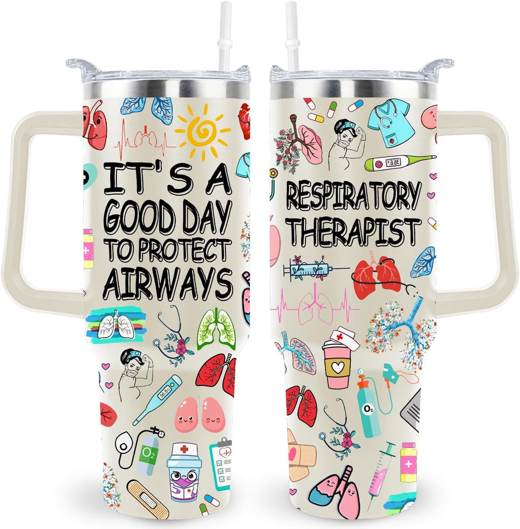 40 Oz Respiratory Therapist Tumbler Cup Respiratory Therapist Gifts Stainless Steel Insulated Travel Coffee Mug with Handle Respiratory Therapist Week Gifts for Women Men