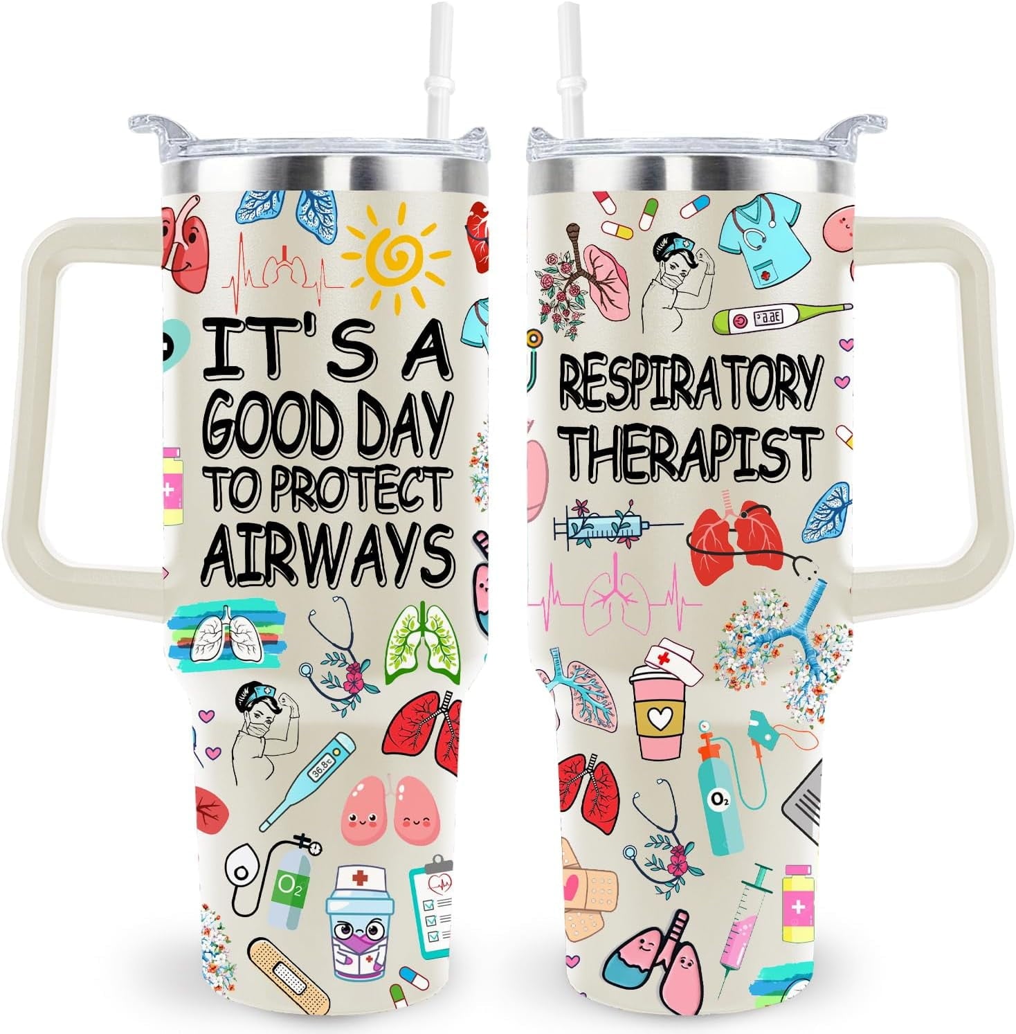 40 Oz Respiratory Therapist Tumbler Cup Respiratory Therapist Gifts Stainless Steel Insulated Travel Coffee Mug with Handle Respiratory Therapist Week Gifts for Women Men