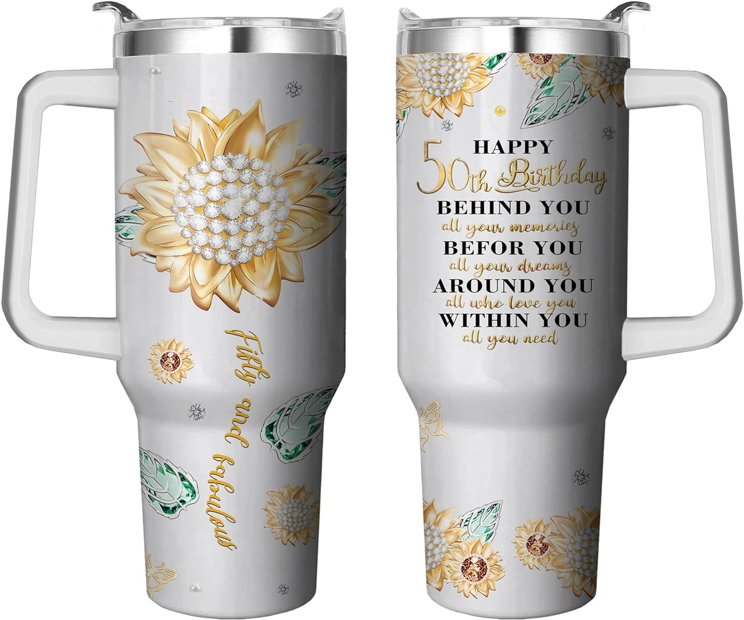Herobuddy™ 40 Oz Tumbler with Handle and Straw, Double Wall Coffee Travel - Insulated Travel Coffee Mug