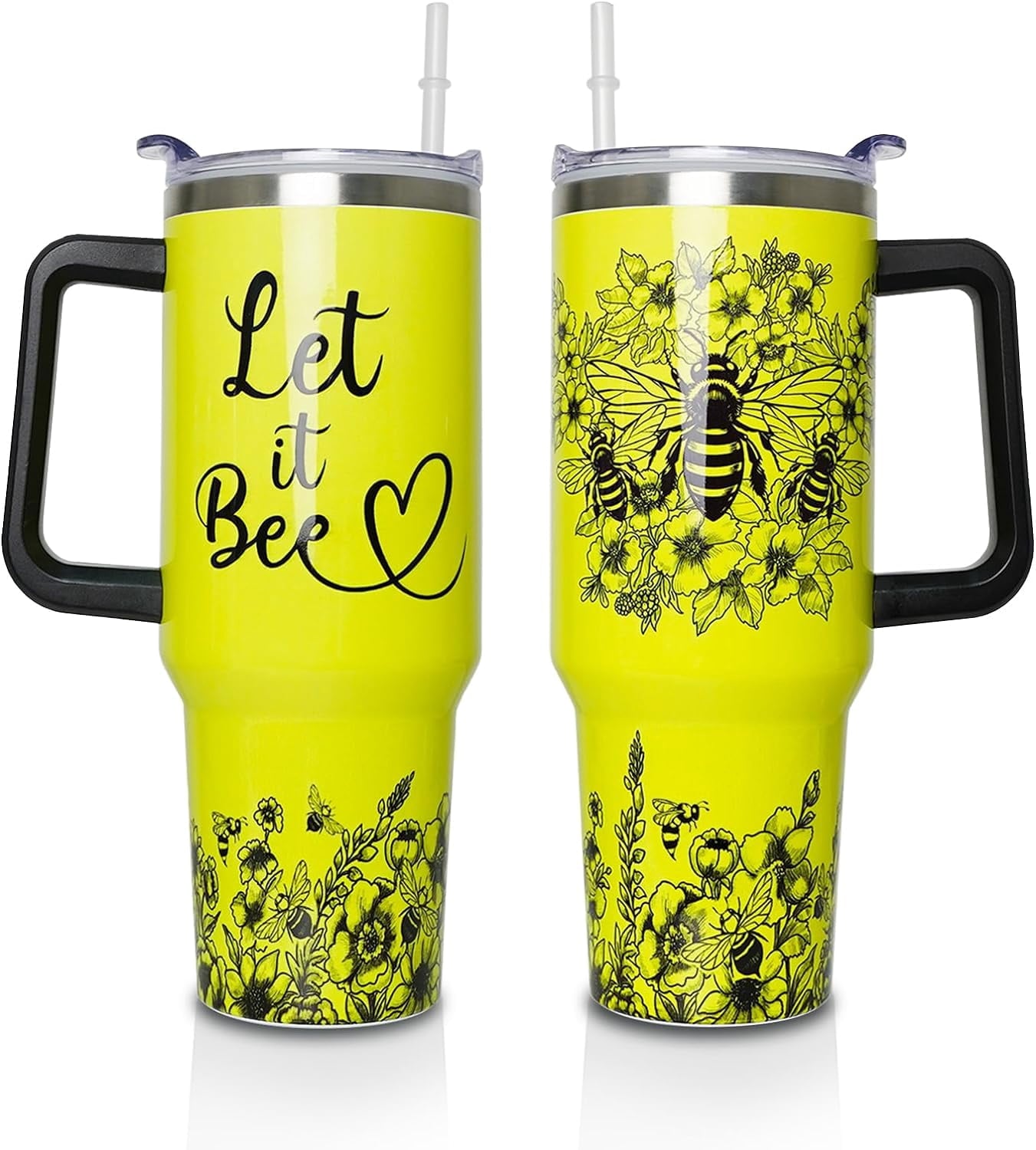 Herobuddy™ 40 oz Tumbler with Handle and Straw Lid, Purple Butterfly Insulated - Reusable Stainless Steel Cup
