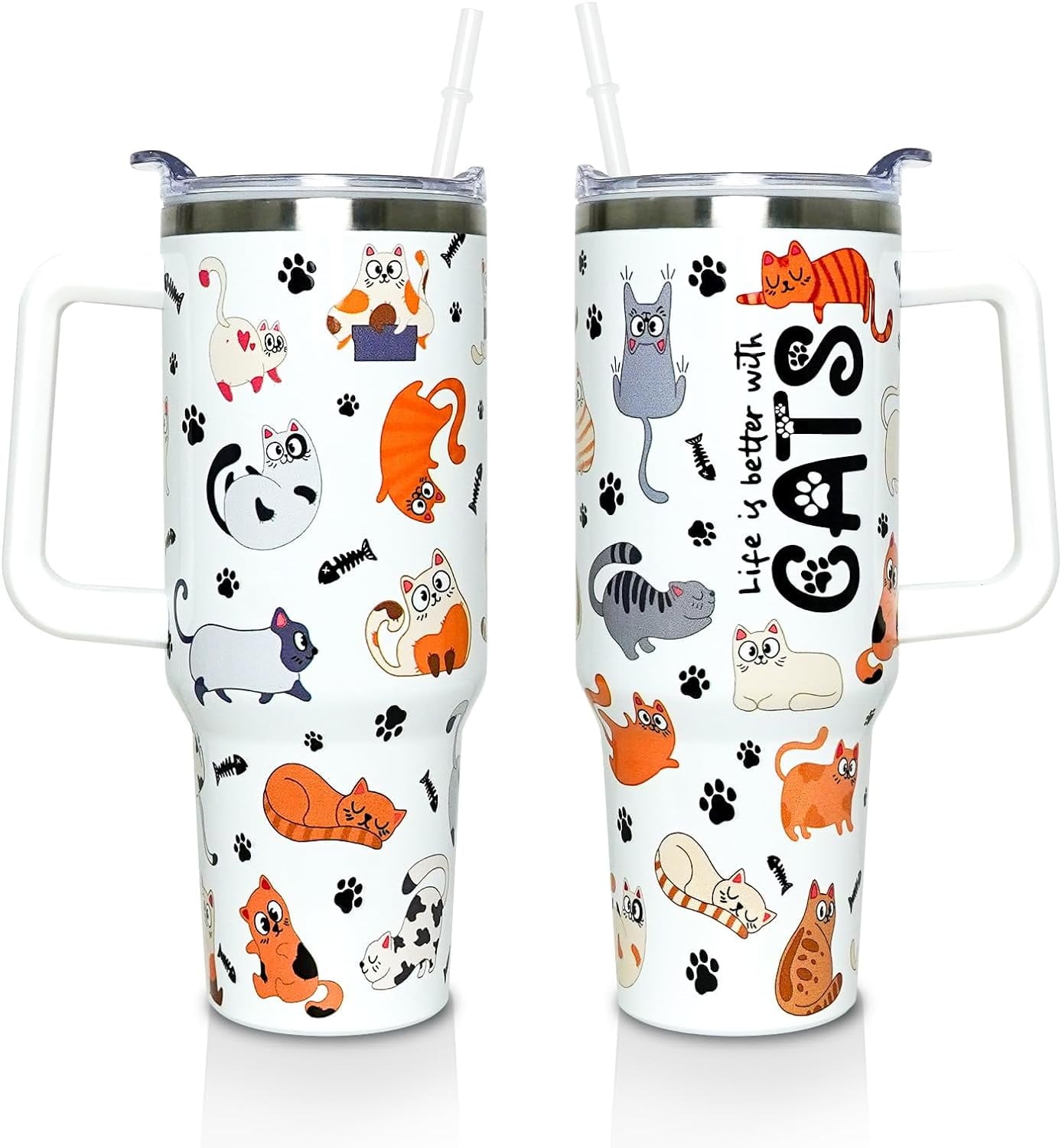 Herobuddy™ 40 oz Tumbler with Handle and Straw Lid, Purple Butterfly Insulated - Reusable Stainless Steel Cup