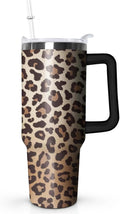 40oz Tumbler with Handle - Leopard Print Stainless Steel Travel Mug, Insulated Water Bottle for Coffee & Drinks - Gift for Women, Cheetah Decor