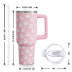 40 Oz Tumbler with Handle and Straw, Cute Stainless Steel Double Walled Vacuum Insulated Cup, Holiday Gifts for Women Girls