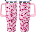 40 Oz Valentines Day Tumbler 3d-Printed Pink Love Tumbler Gifts for Couple Women Men Insulated Travel Cup with Handle Lid and Straw