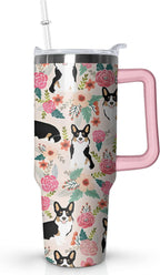 Herobuddy™ 40 oz Cute Strawberry Cow Tumbler with Handle and Straw, Stainless - Reusable Stainless Steel Cup