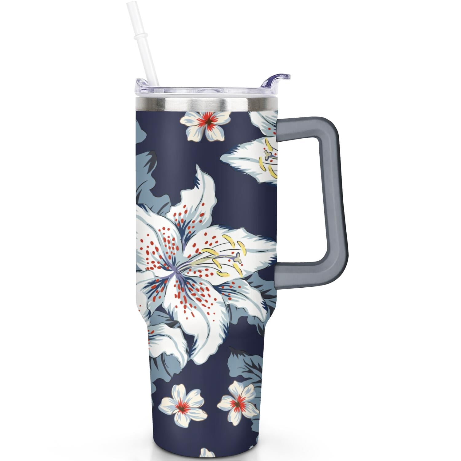 40 oz Hawaii Tropical Plants Tumbler with Handle, Flip Straw Lid, Vacuum Insulated Leak Proof Stainless Steel Cup, Travel Gifts