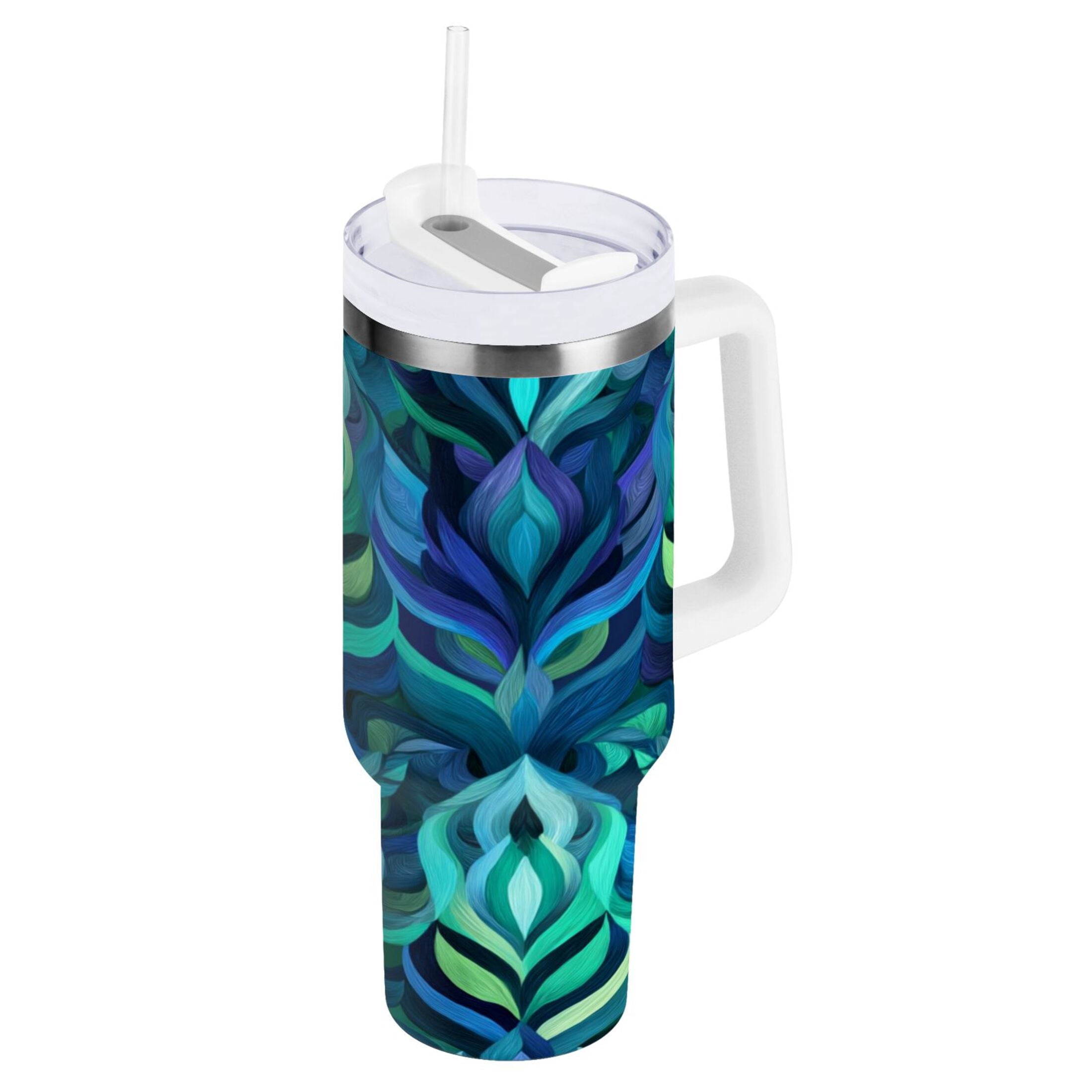 40 oz Insulated Stainless Steel Tumbler Double Wall Stainless Steel Tumbler with 2-Way Drinking Elegant Blue Abstract Shapes