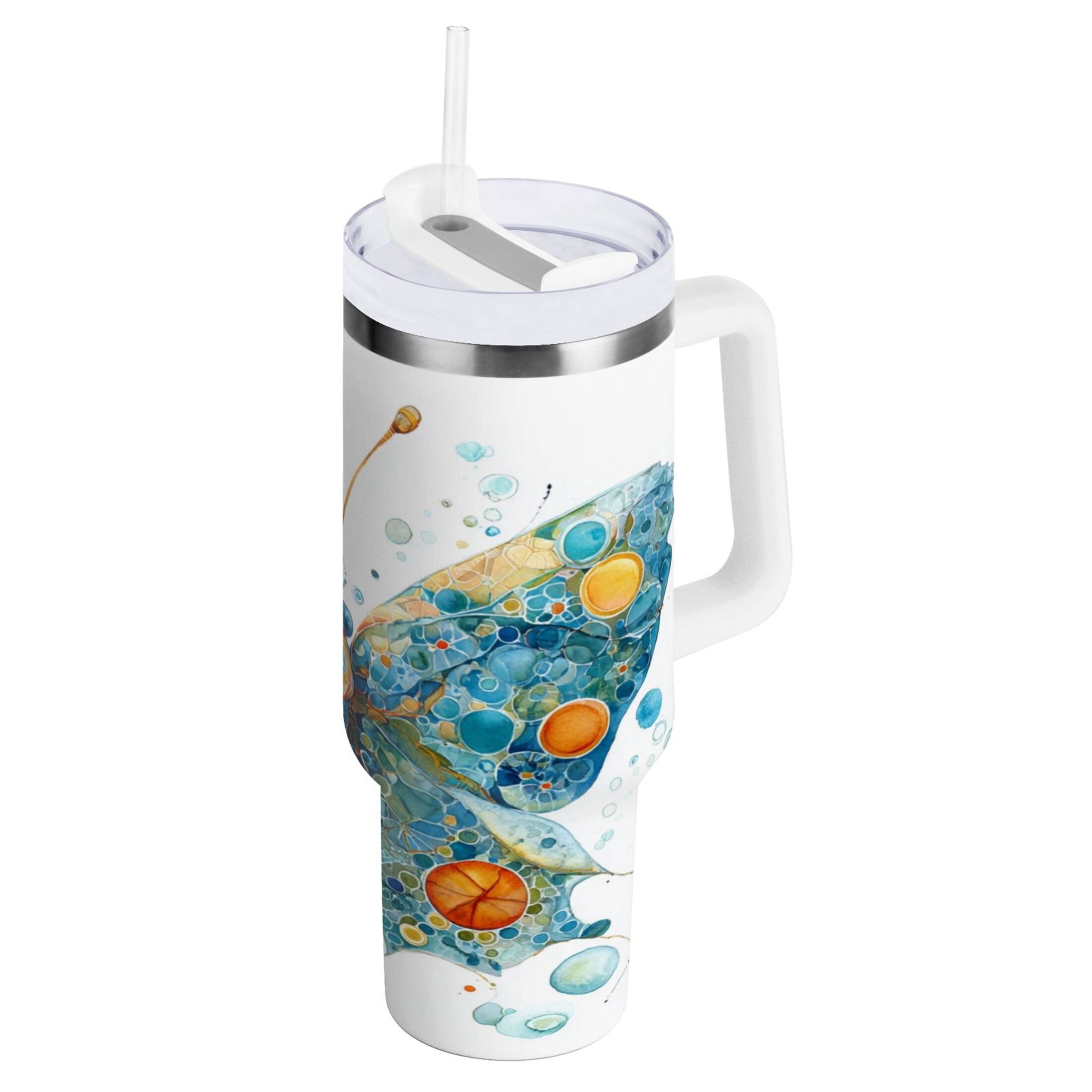 40 oz Insulated Stainless Steel Tumbler Double Wall Stainless Steel Tumbler with 2-Way Drinking Intricately Butterfly