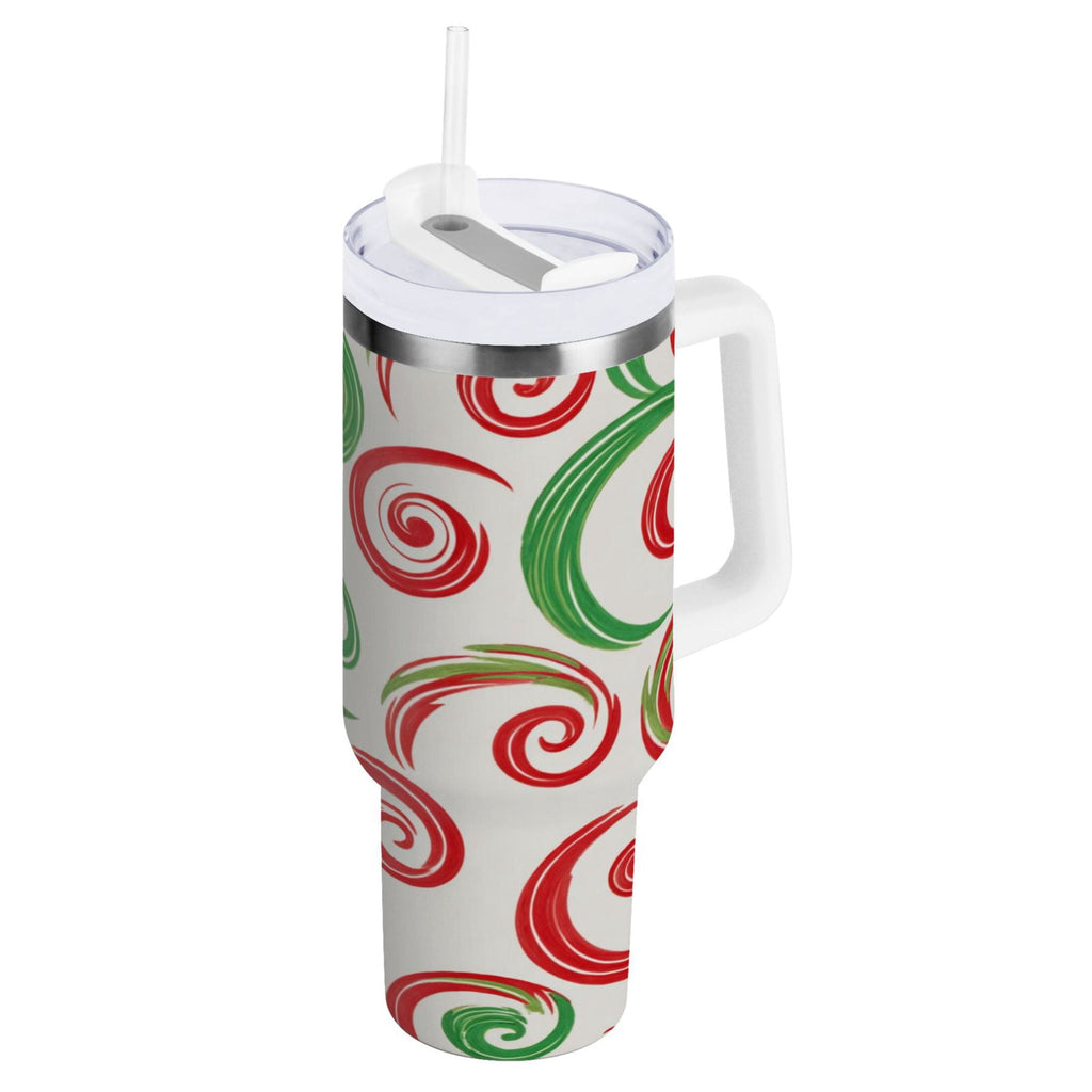 40 oz Insulated Stainless Steel Tumbler Double Wall Stainless Steel Tumbler with 2-Way Drinking Red and Green Swirls