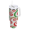 40 oz Insulated Stainless Steel Tumbler Double Wall Stainless Steel Tumbler with 2-Way Drinking Red and Green Swirls