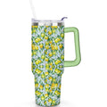 40 oz Lemon Theme Tumbler Spill Proof Lid 40oz Lemon Tumbler with Handle & Straw Double Insulated Travel Coffee Cup Lemon Lover Gifts for Men Women