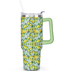 40 oz Lemon Theme Tumbler Spill Proof Lid 40oz Lemon Tumbler with Handle & Straw Double Insulated Travel Coffee Cup Lemon Lover Gifts for Men Women