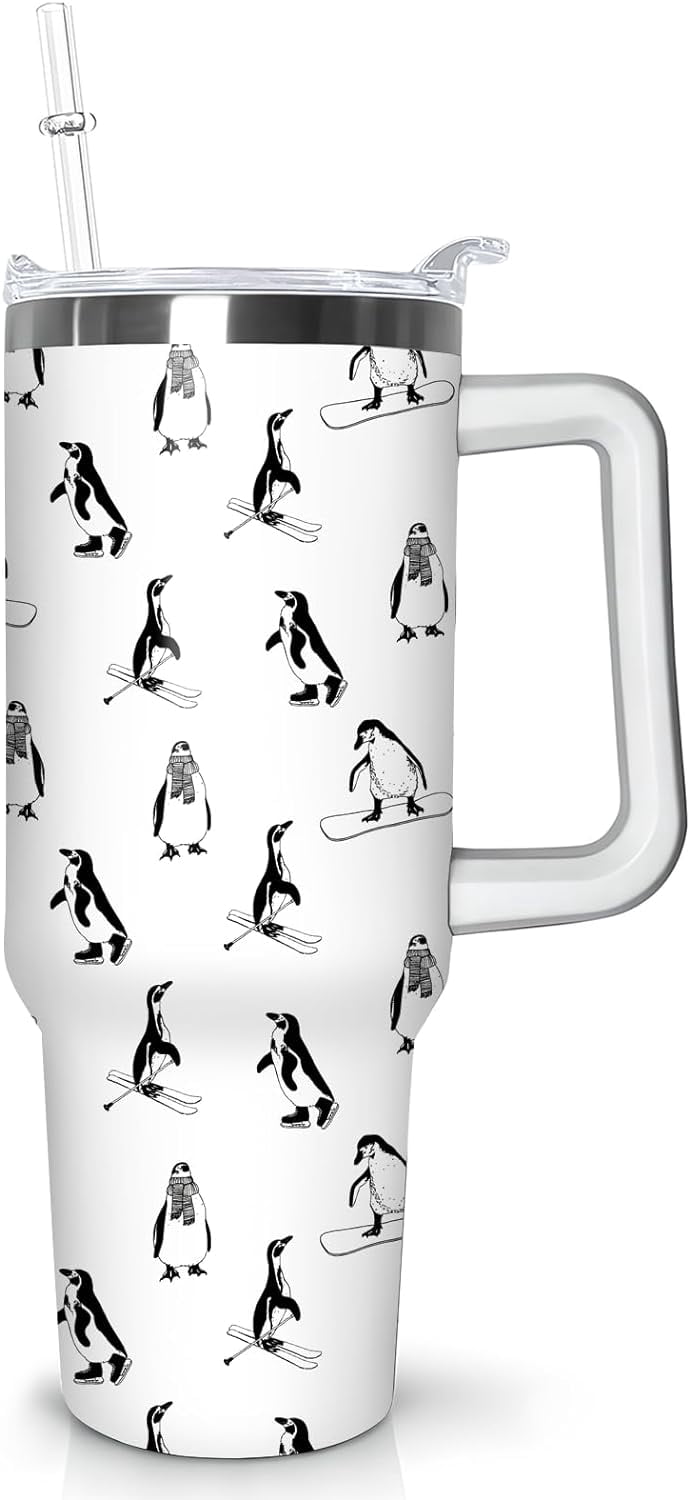 Herobuddy™ 40 oz Penguin Tumbler with Handle Gifts for Penguin Lover 40oz - Insulated Travel Coffee Mug