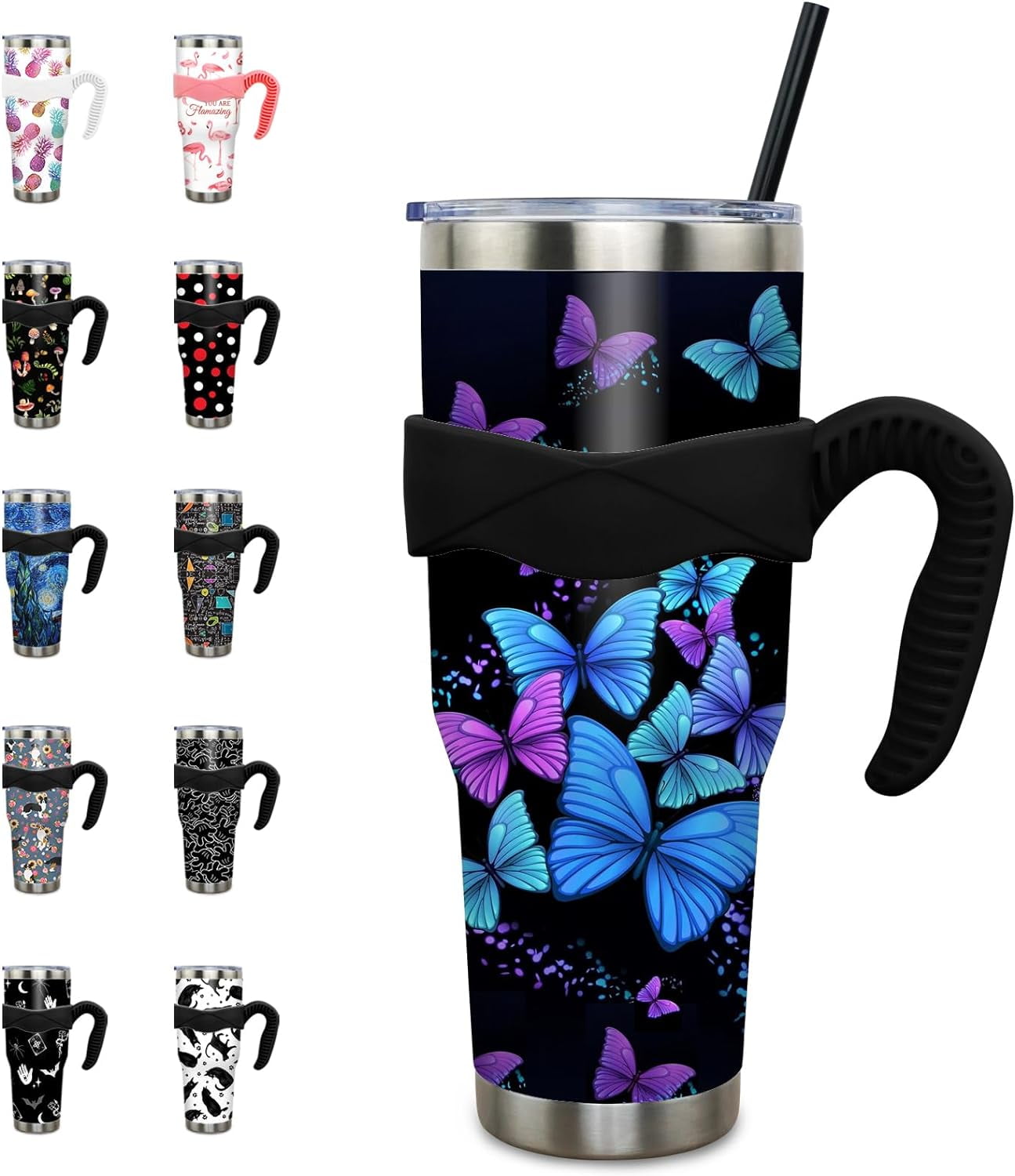 Herobuddy™ 40 oz Tumbler with Handle and Straw 40oz Pink Flamingo Cup - Insulated Travel Coffee Mug