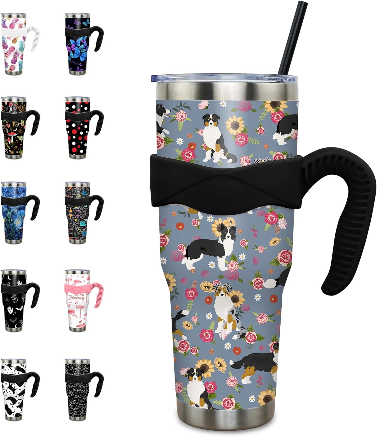 Herobuddy™ 40 oz Tumbler with Handle and Straw 40oz Pink Flamingo Cup - Insulated Travel Coffee Mug