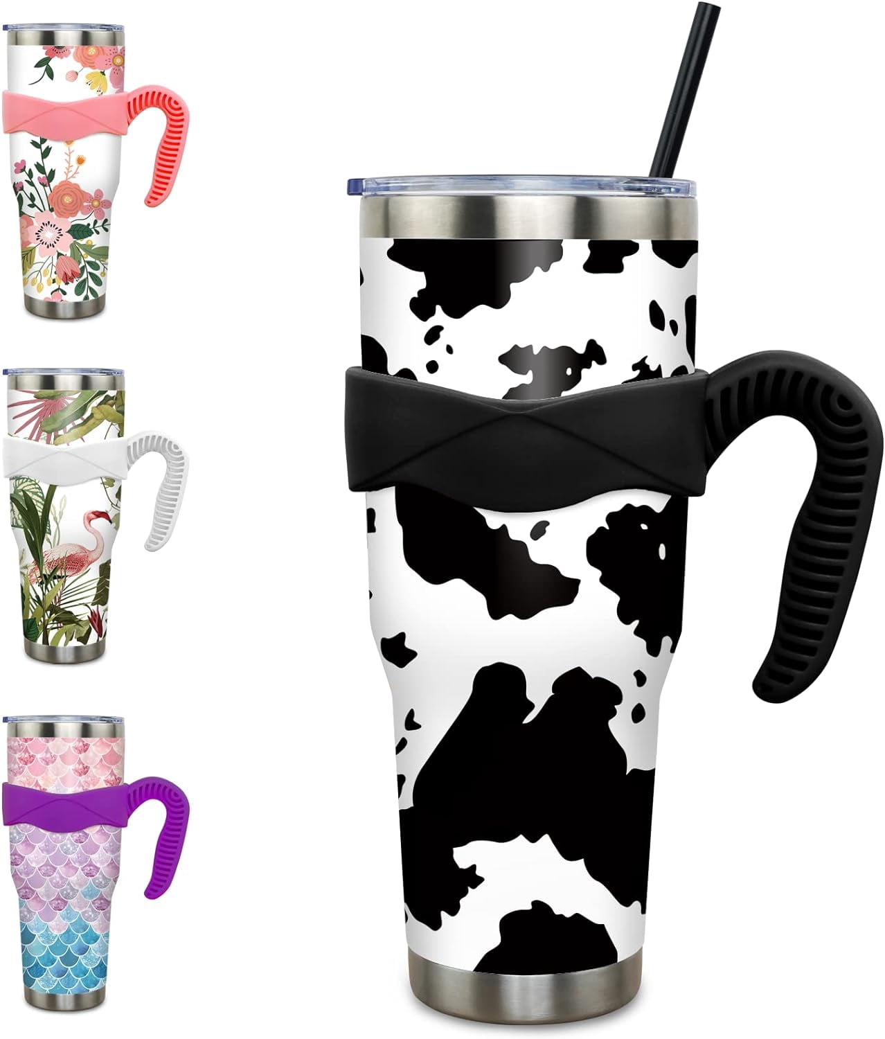 Herobuddy™ 40 oz Tumbler with Handle and Straw 40oz Pink Flamingo Cup - Insulated Travel Coffee Mug