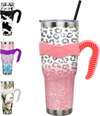 Herobuddy™ 40 oz Tumbler with Handle and Straw 40oz Pink Flamingo Cup - Insulated Travel Coffee Mug