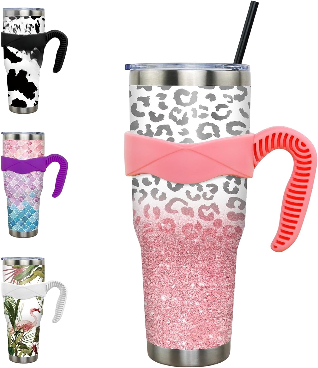 Herobuddy™ 40 oz Tumbler with Handle and Straw 40oz Blue Purple Butterfly - Insulated Travel Coffee Mug