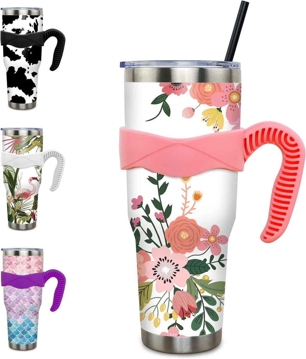 Herobuddy™ 40 oz Tumbler with Handle and Straw 40oz Blue Purple Butterfly - Insulated Travel Coffee Mug