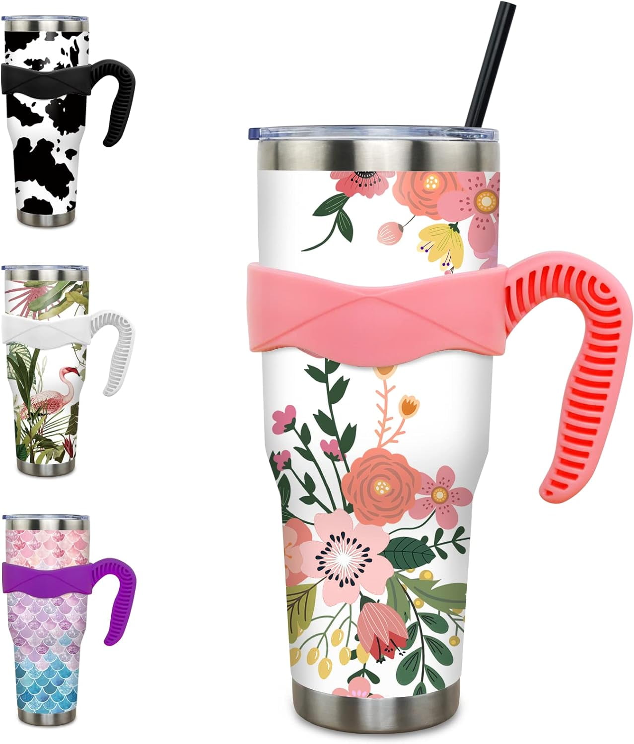 Herobuddy™ 40 oz Tumbler with Handle and Straw 40oz Blue Purple Butterfly - Insulated Travel Coffee Mug